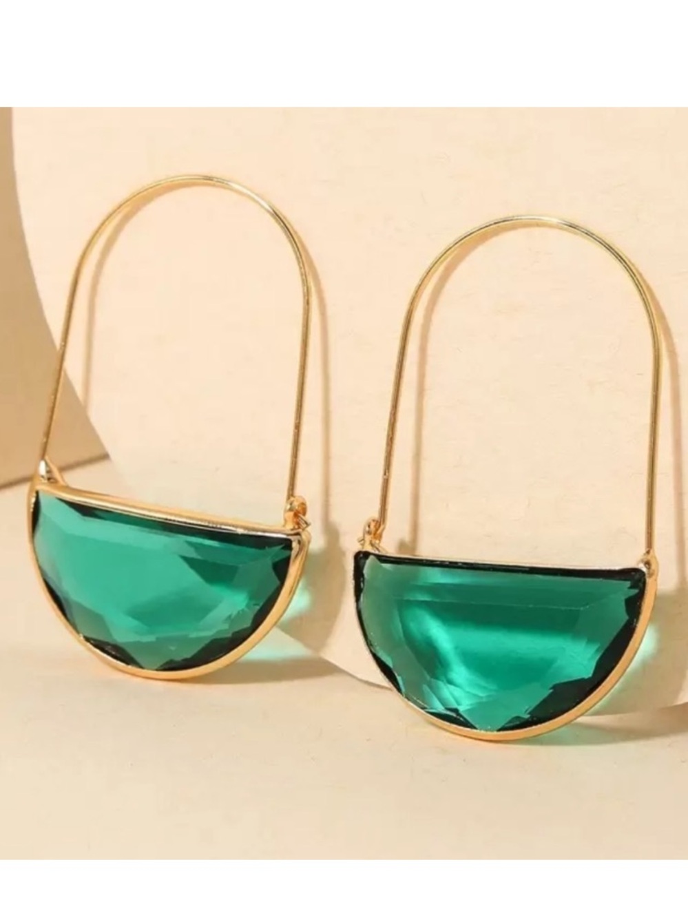 Emerald Green Semi-Circle Hoop Earrings